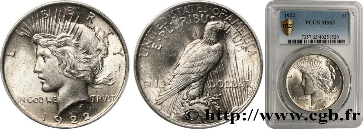STATI UNITI D AMERICA 1 Dollar Peace 1922 Philadelphie MS63 PCGS