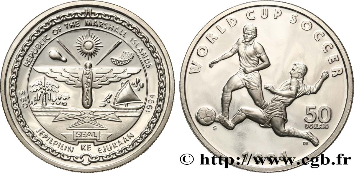 ISOLE MARSHALL 50 Dollars Proof FIFA World Cup 19914 1994  MS 
