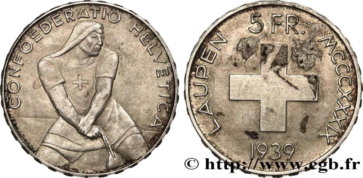 SUISSE 5 Francs 600e anniversaire de la bataille de Laupen 1939 Berne TTB+ 