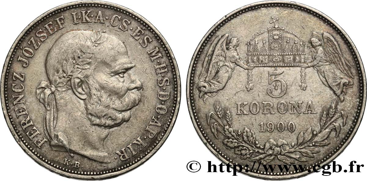 HUNGARY 5 Korona François-Joseph 1900 Kremnitz XF 