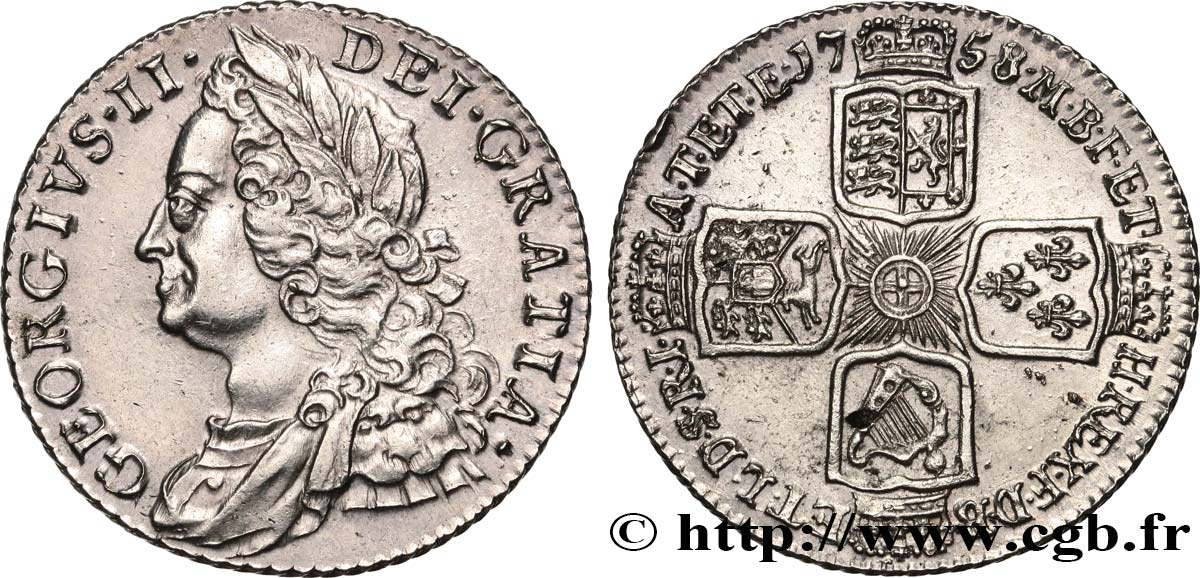ROYAUME-UNI 1 Shilling Georges II 1758  SUP 