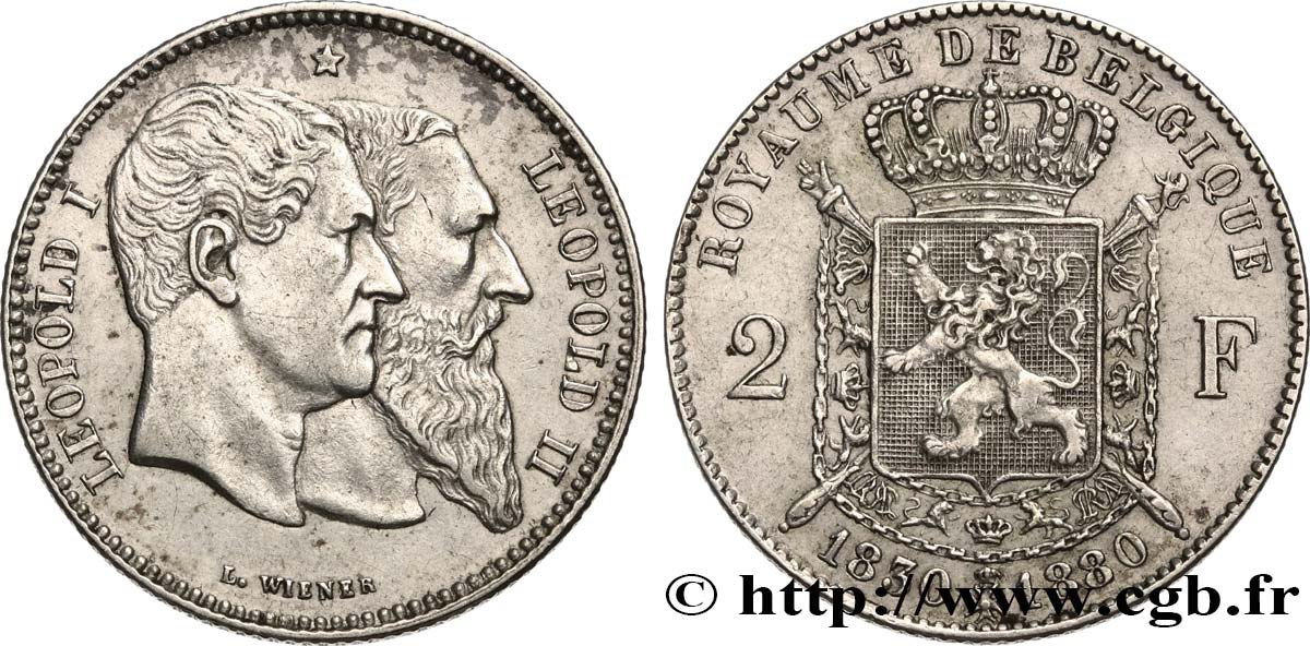 BELGIO 2 Francs 50e anniversaire de l’indépendance 1880  SPL 