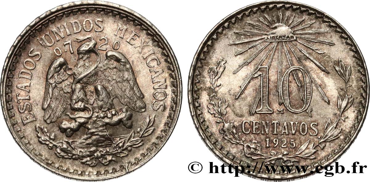 MEXICO 10 Centavos 1925/15 1925 Mexico AU 