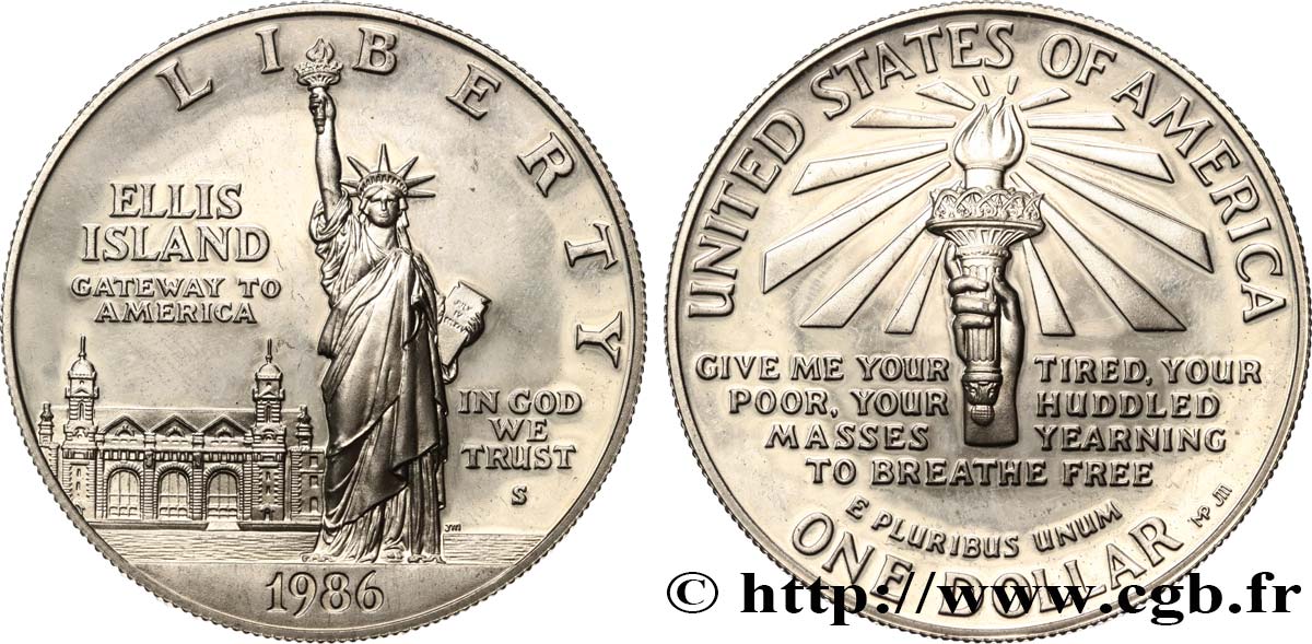 ESTADOS UNIDOS DE AMÉRICA 1 Dollar Proof Statue de la Liberté, Ellis Island 1986 San Francisco - S SC 