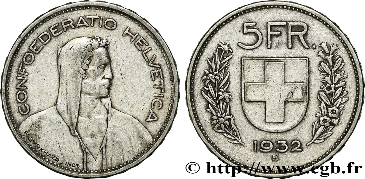 SUISSE 5 Francs Berger des Alpes 1932 Berne TTB 