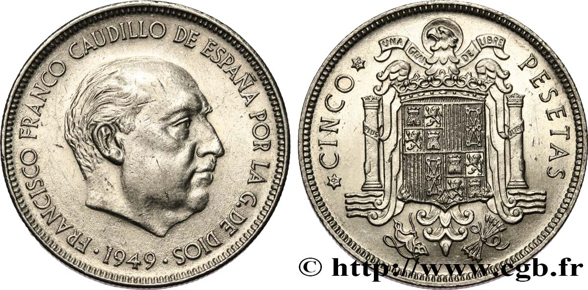 ESPAÑA 5 Pesetas Franco (1950) 1949  EBC 