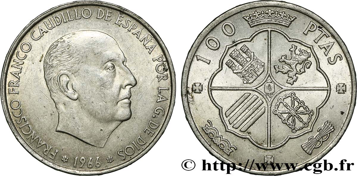 ESPAGNE 100 Pesetas Francisco Franco (1966 dans les étoiles) 1966  TTB+ 