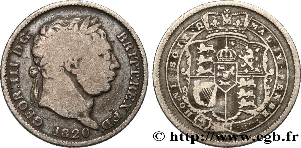 UNITED KINGDOM 1 Shilling Georges III 1820  VF/XF 