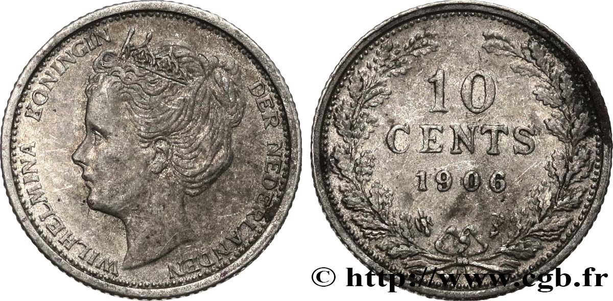 NETHERLANDS 10 Cents Wilhelmina 1906 Utrecht AU 