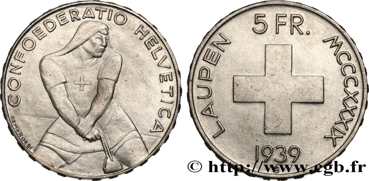 SUISSE 5 Francs 600e anniversaire de la bataille de Laupen 1939 Berne TTB+ 