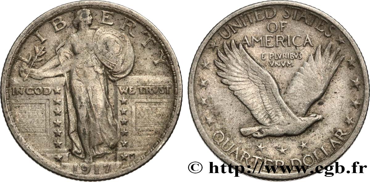 ÉTATS-UNIS D AMÉRIQUE 1/4 Dollar Liberty 1917 Philadelphie TB+ 