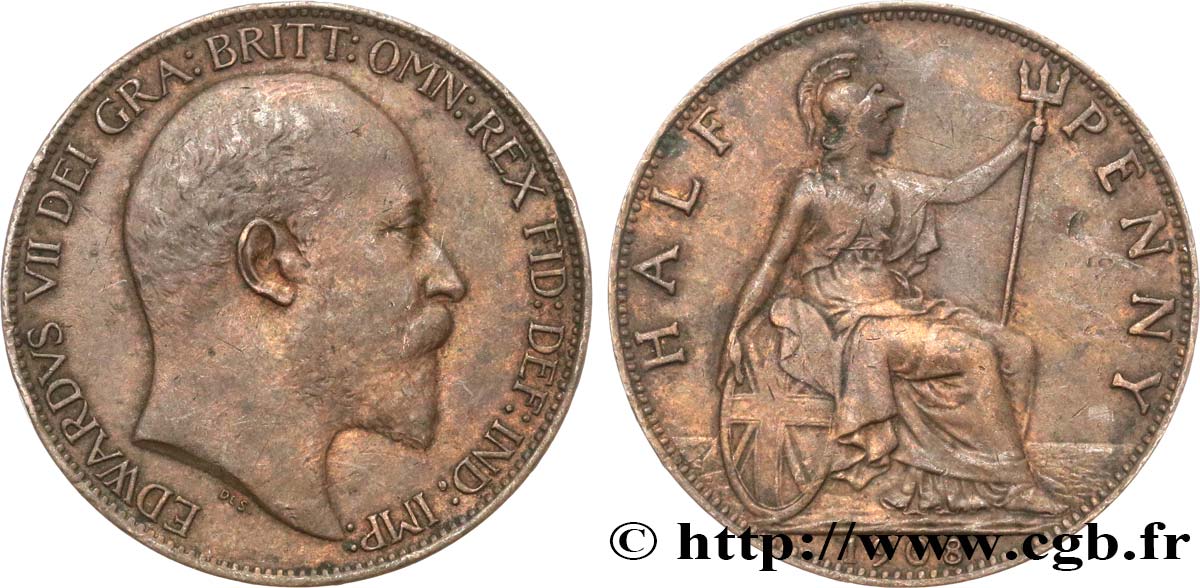 UNITED KINGDOM 1/2 Penny Edouard VII 1908  XF 