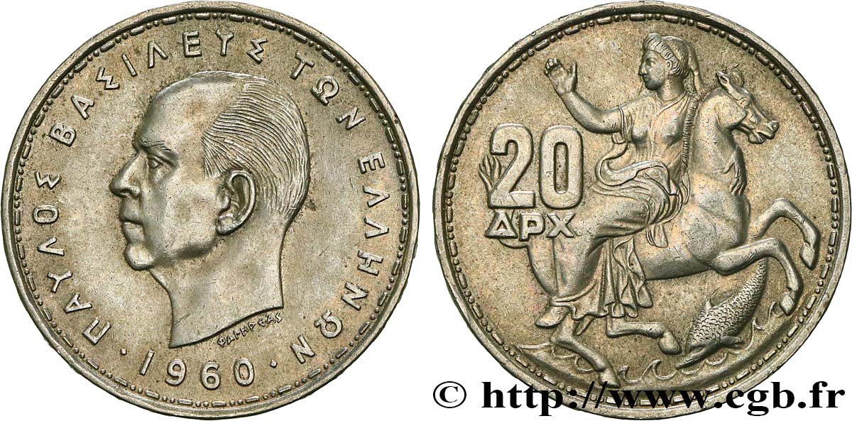 GRECIA 20 Drachmes Paul Ier 1960  EBC 