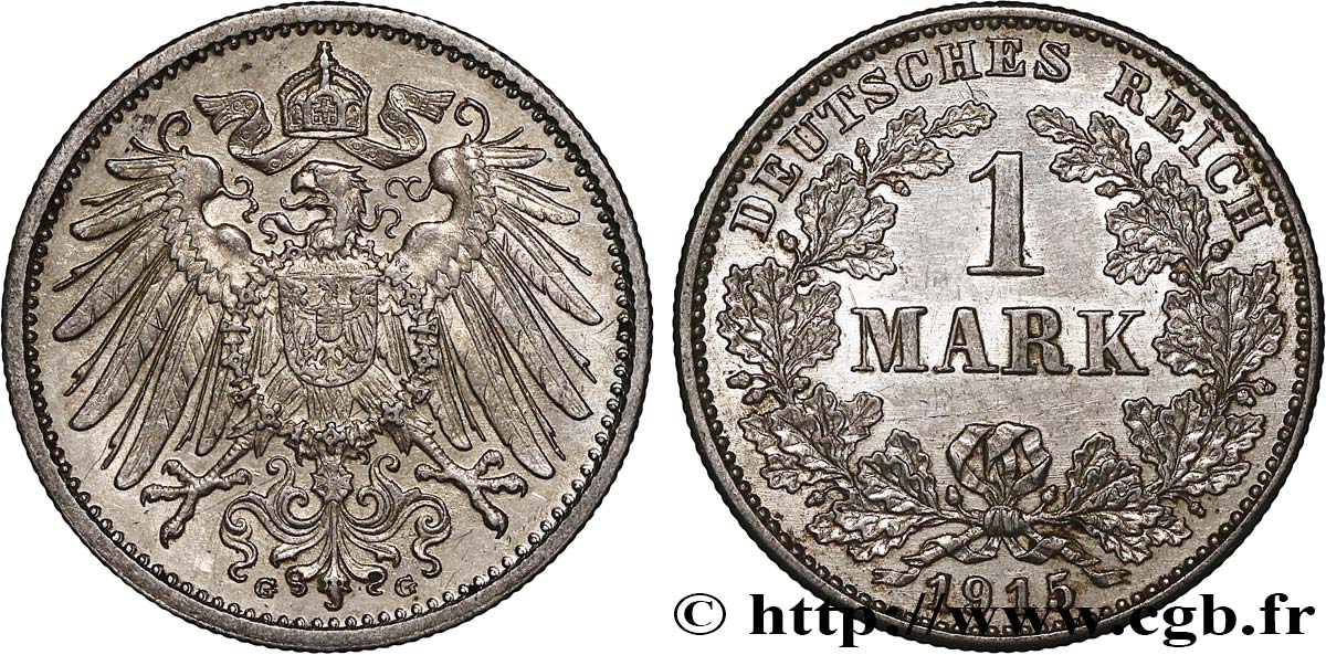 DEUTSCHLAND 1 Mark Empire aigle impérial 1915 Karlsruhe VZ 