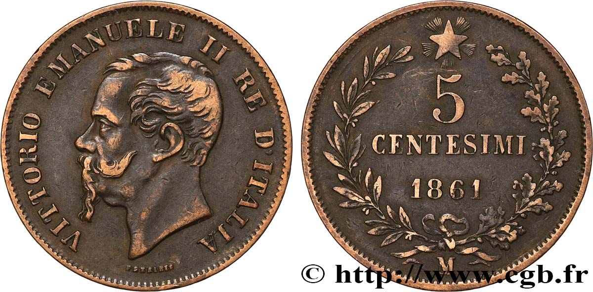 ITALIE 5 Centesimi Victor Emmanuel II 1861 Milan TTB 