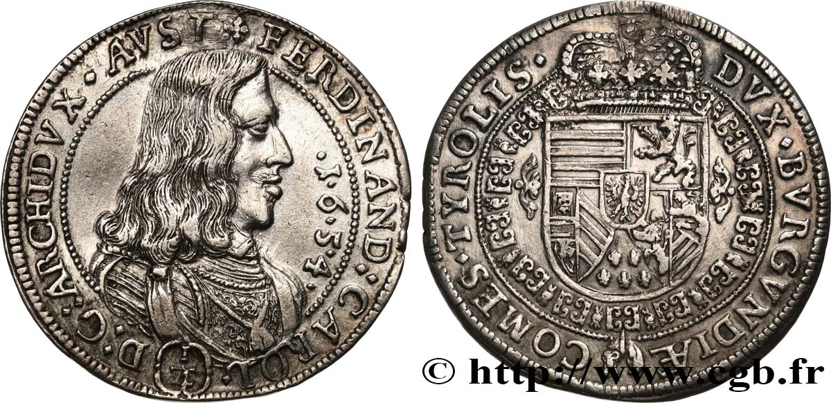 AUSTRIA 1/4 Thaler Ferdinand-Charles d Autriche 1654 Hall XF 