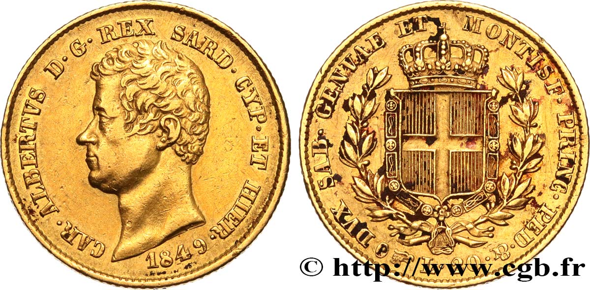 ITALIEN - KÖNIGREICH SARDINIEN 20 Lire Charles-Albert 1849 Turin fVZ 