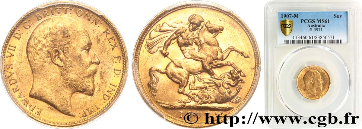 AUSTRALIA 1 Souverain Edouard VII 1907 Melbourne MS61 PCGS