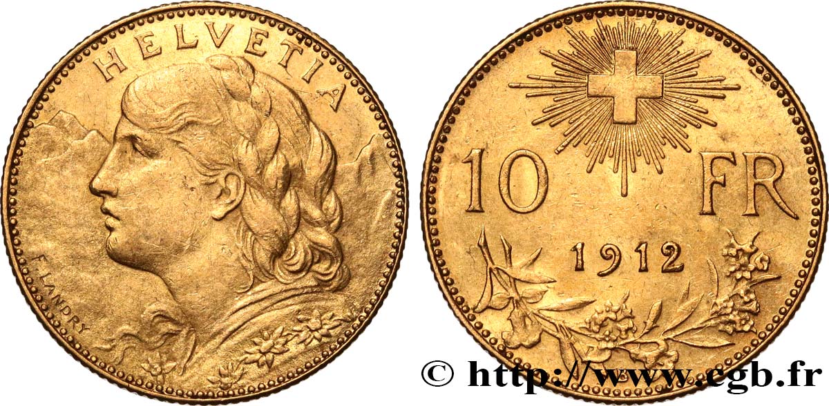 SUIZA 10 Francs  Vreneli  1912 Berne MBC+ 