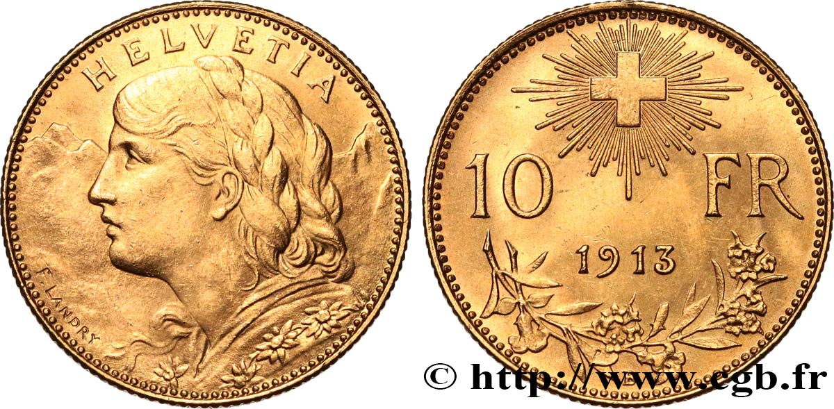 SCHWEIZ 10 Francs  Vreneli  1912 Berne VZ 