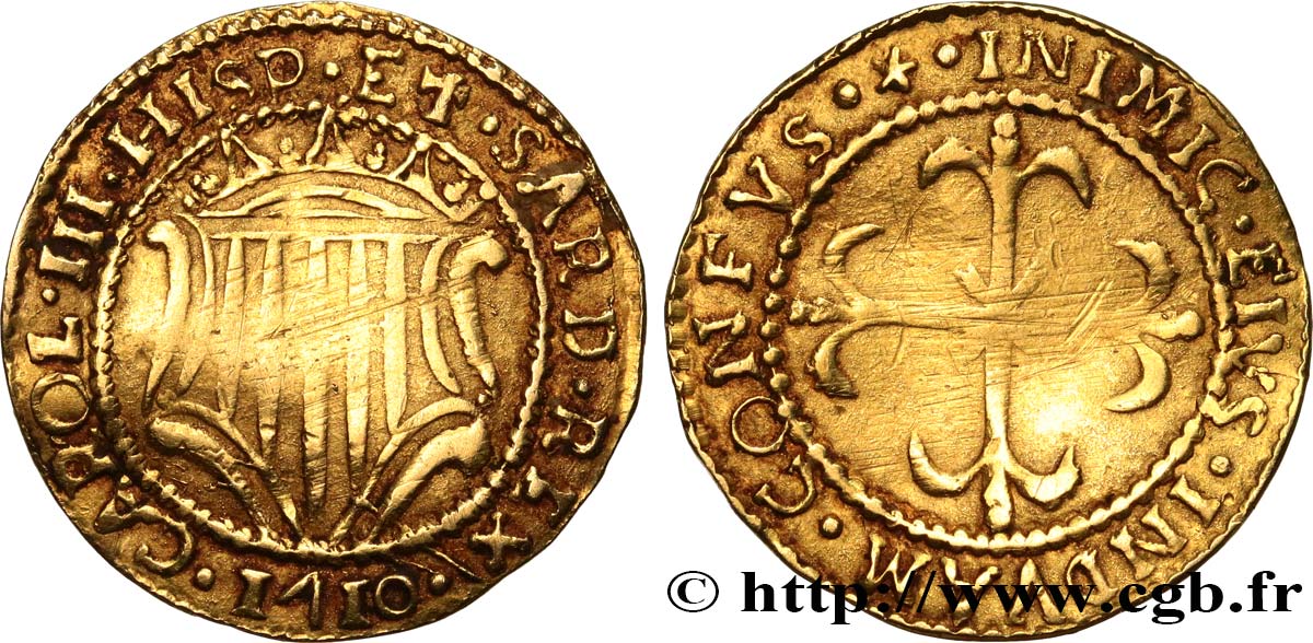 ITALIA - REINO DE CERDEÑA - CARLOS III Scudo d’oro 1710 Cagliari BC 