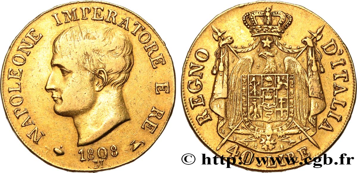 ITALIEN - Königreich Italien - NAPOLÉON I. 40 Lire 1808 Milan fSS 