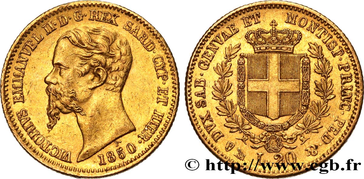 ITALY - KINGDOM OF SARDINIA - VICTOR-EMMANUEL II 20 Lire  1850 Turin AU 