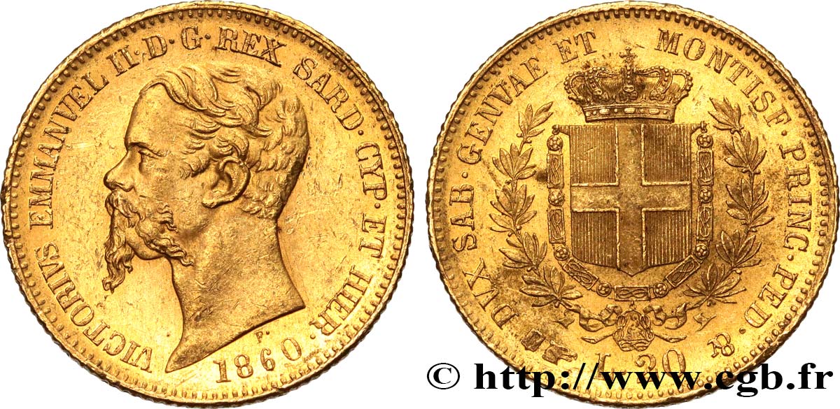 ITALIE - ROYAUME DE SARDAIGNE - VICTOR-EMMANUEL II 20 Lire  1860 Turin TTB 