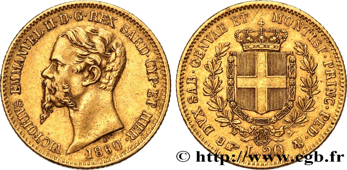 ITALIA - REINO DE CERDEÑA - VÍCTOR-MANUEL II 20 Lire  1860 Turin MBC 