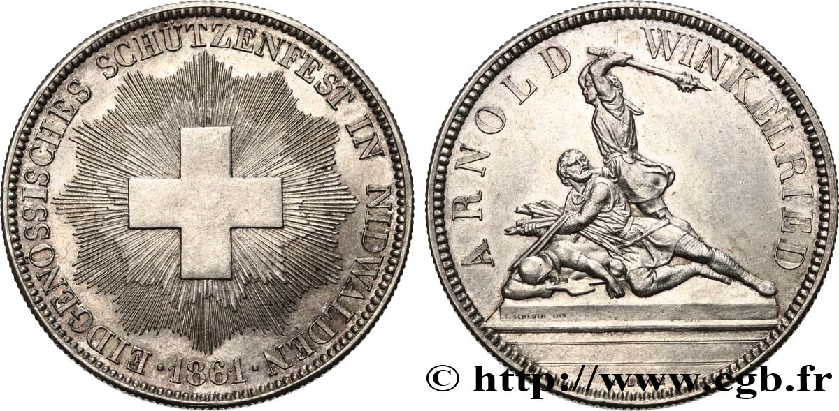 SUISSE Module de 5 Francs Tir de Nidwald (Nidwalden) 1861  SUP 