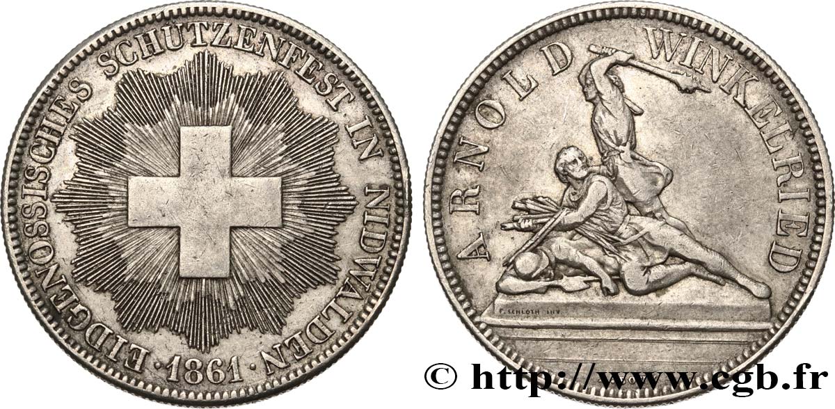 SCHWEIZ Module de 5 Francs Tir de Nidwald (Nidwalden) 1861  fVZ 