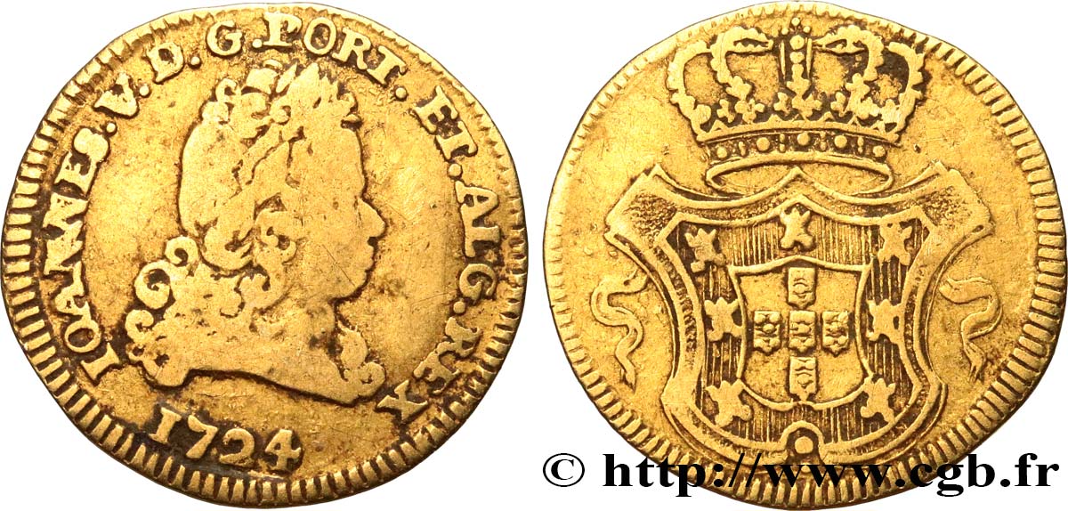 PORTUGAL 1/2 Escudo (800 Reis) Jean V 1724 Lisbonne VF 