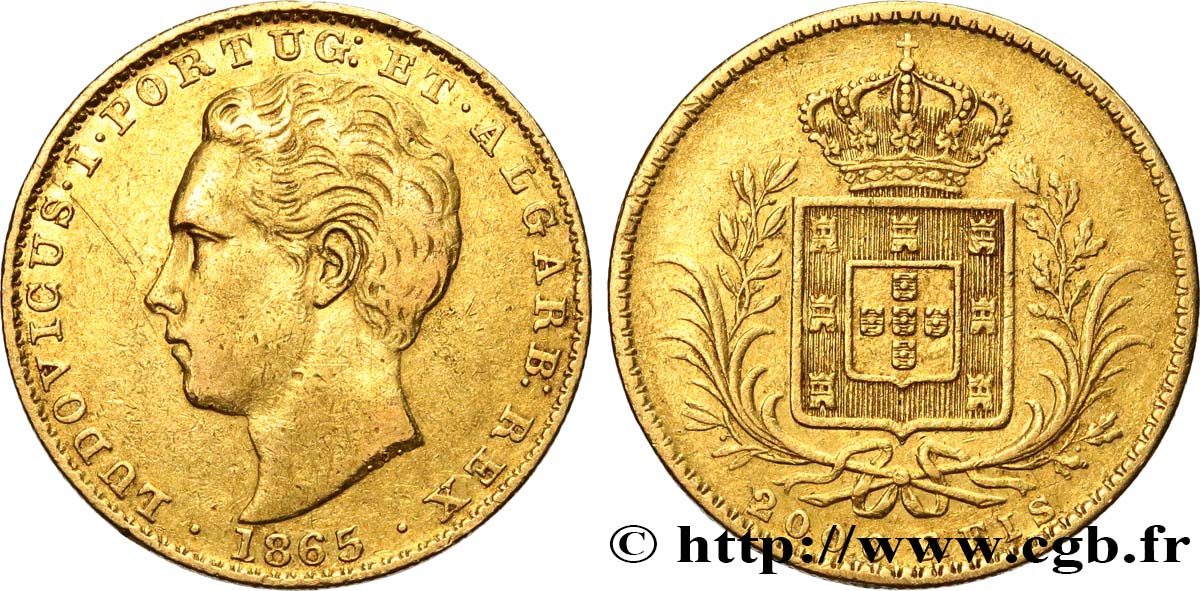 PORTUGAL 2000 Réis Louis Ier 1865  BC+ 