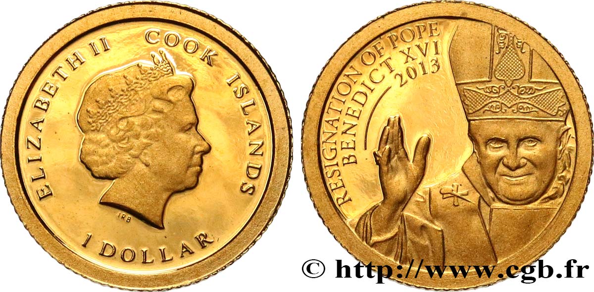 COOK ISLANDS 5 Dollars Proof Elisabeth II / Benoît XVI 2013  MS 