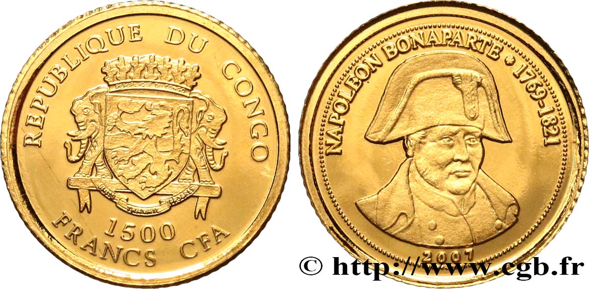 CONGO REPUBLIC 1500 Francs CFA Proof Napoléon Bonaparte 2007  MS 