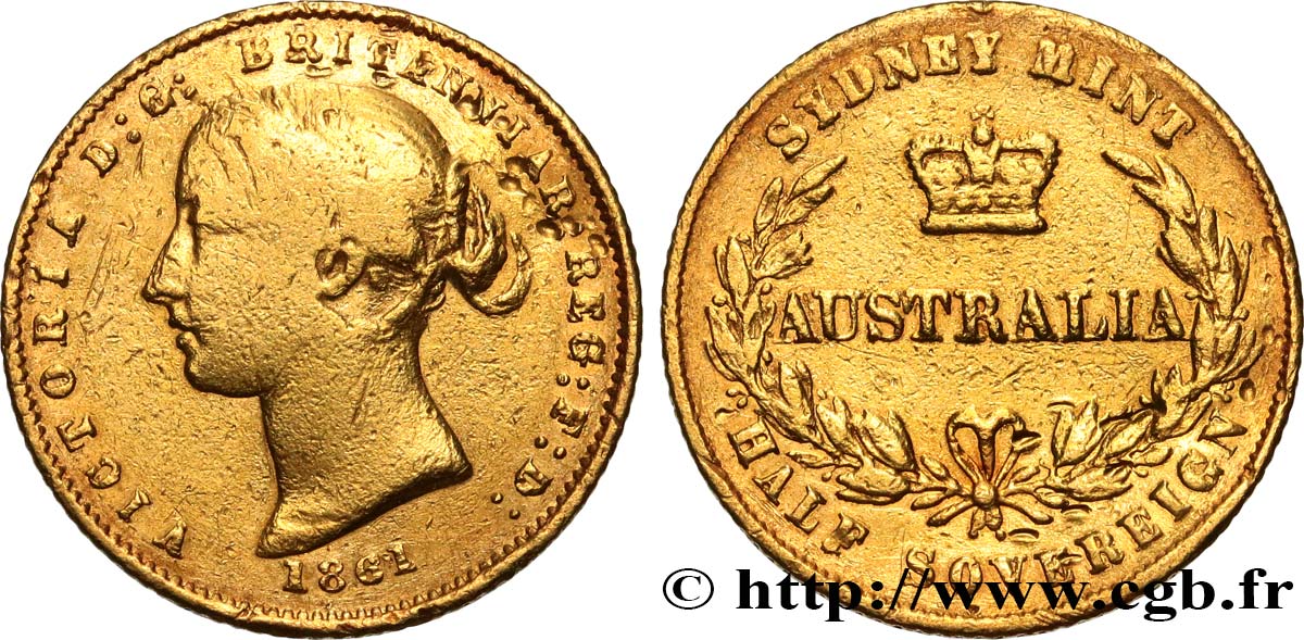 AUSTRALIA 1/2 Souverain Victoria 1861 Sydney BC+ 