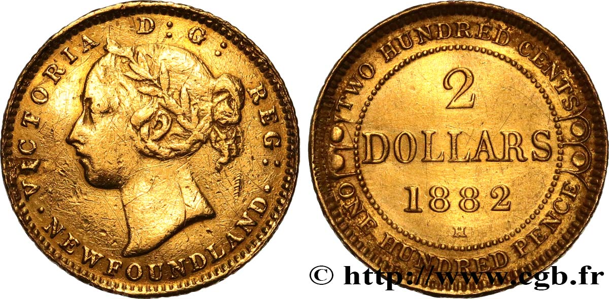 TERRE-NEUVE (NEW FOUNDLAND) - VICTORIA 2 Dollars 1882 Heaton fSS/SS 
