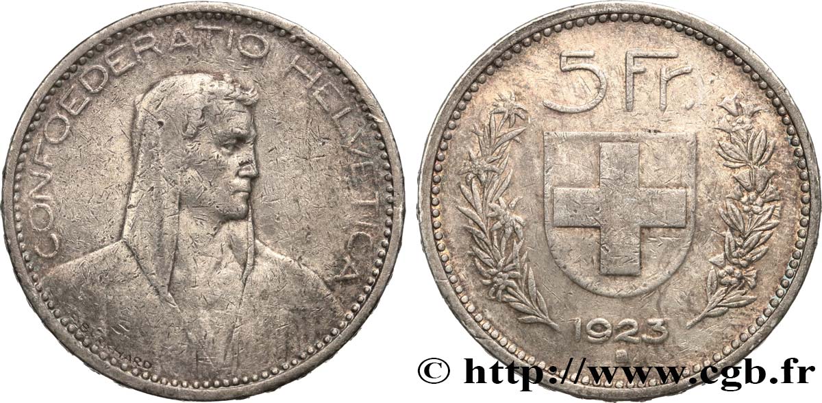 SVIZZERA  5 Francs berger 1923 Berne q.BB 