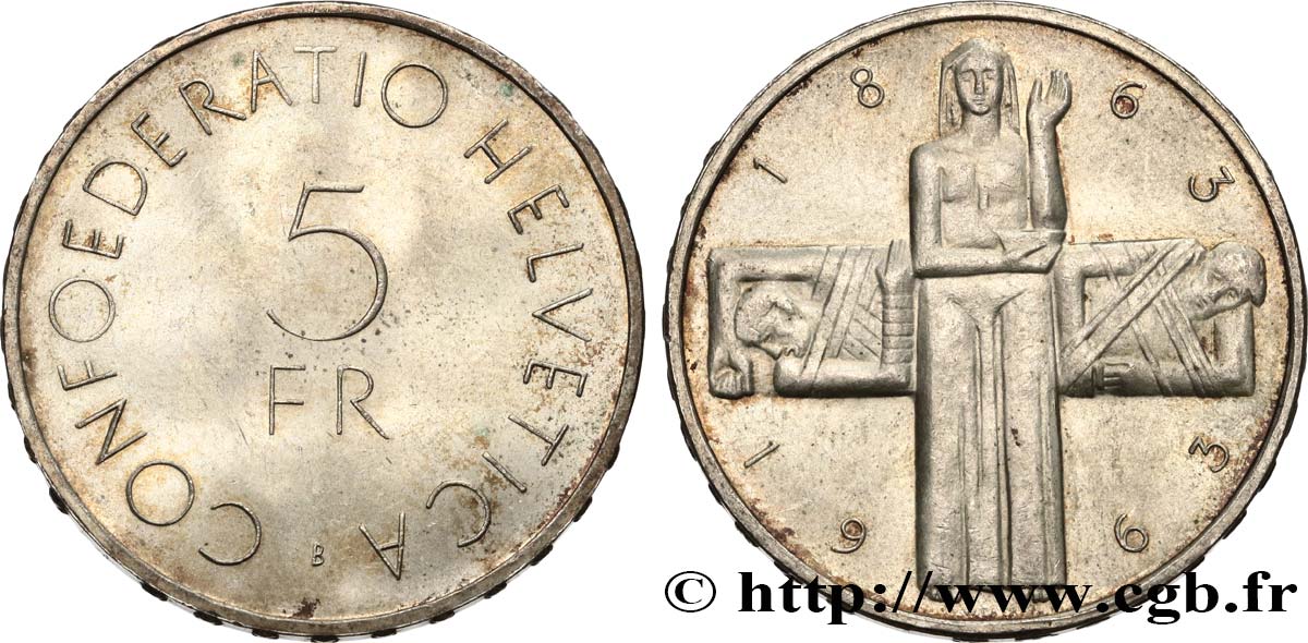 SCHWEIZ 5 Francs centenaire de la Croix Rouge 1963 Berne  VZ 