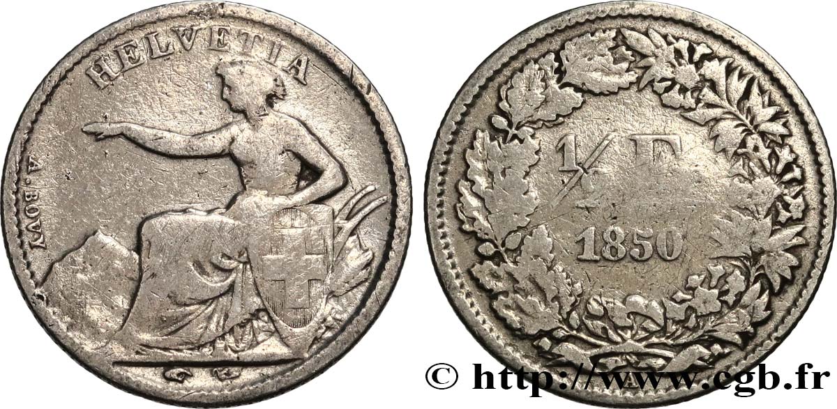 SWITZERLAND 1/2 Franc Helvetia 1850 Paris F 