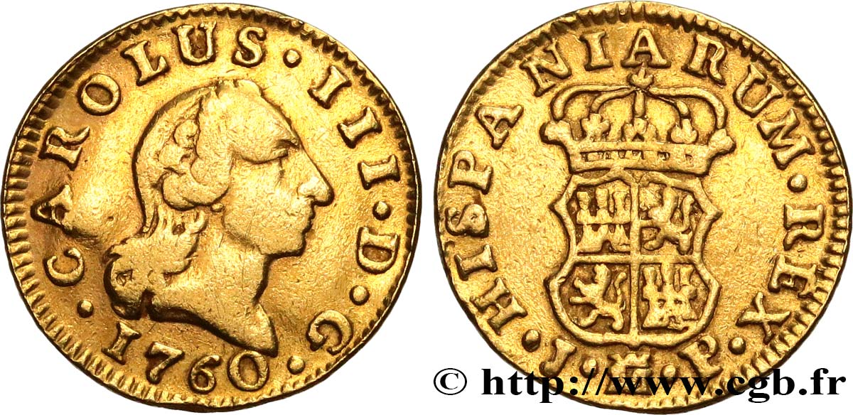 ESPAGNE 1/2 Escudo Charles III 1760 Madrid TB+ 