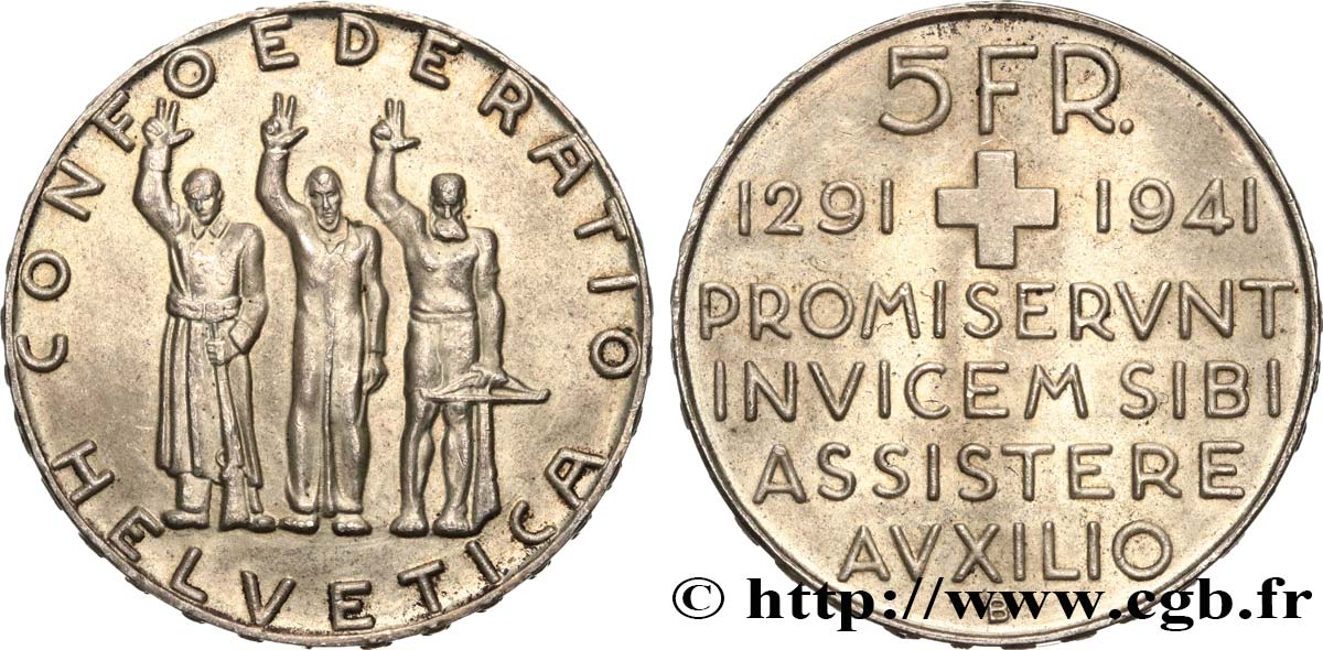 SVIZZERA  5 Francs 650e anniversaire de la confédération 1941 Berne q.SPL 