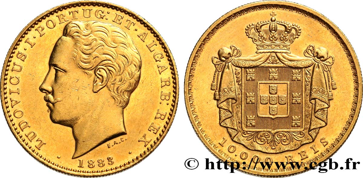 PORTUGAL - KINGDOM OF PORTUGAL - LUIS I 10.000 Reis 1883 Lisbonne AU 