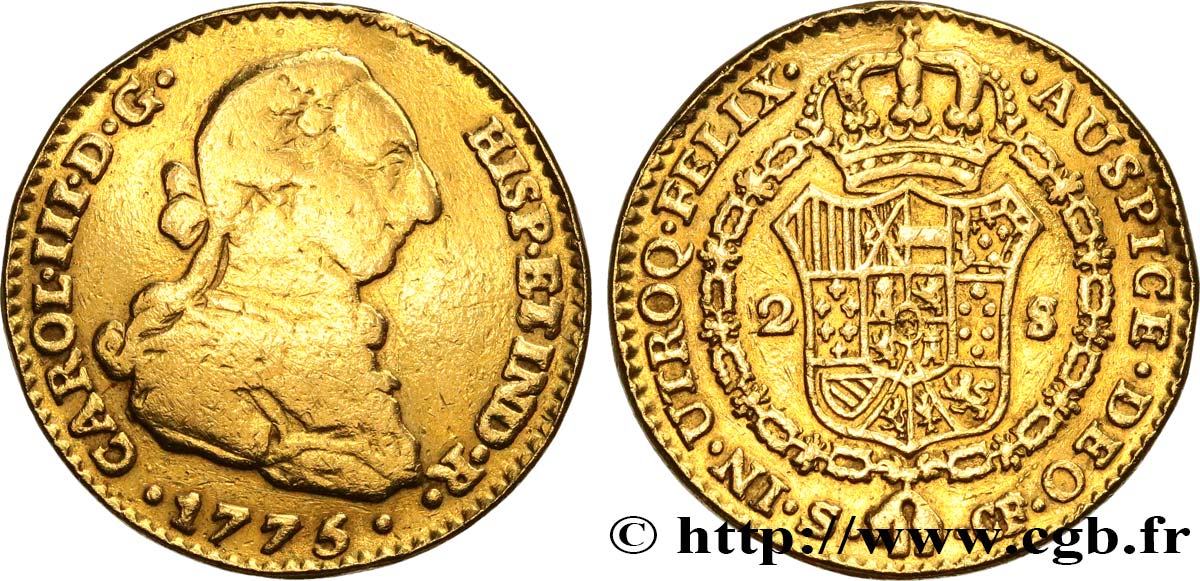 ESPAÑA 2 Escudos Charles III  1775 Séville BC+ 