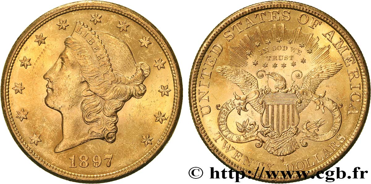 UNITED STATES OF AMERICA 20 Dollars  Liberty  1897 San Francisco AU/MS 