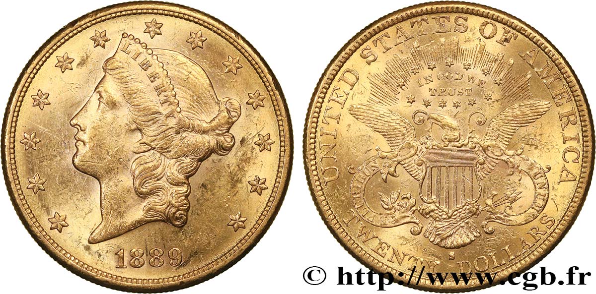 UNITED STATES OF AMERICA 20 Dollars  Liberty  1889 San Francisco AU/MS 