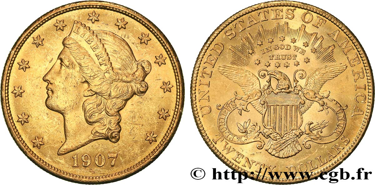 UNITED STATES OF AMERICA 20 Dollars  Liberty  1907 Philadelphie AU 