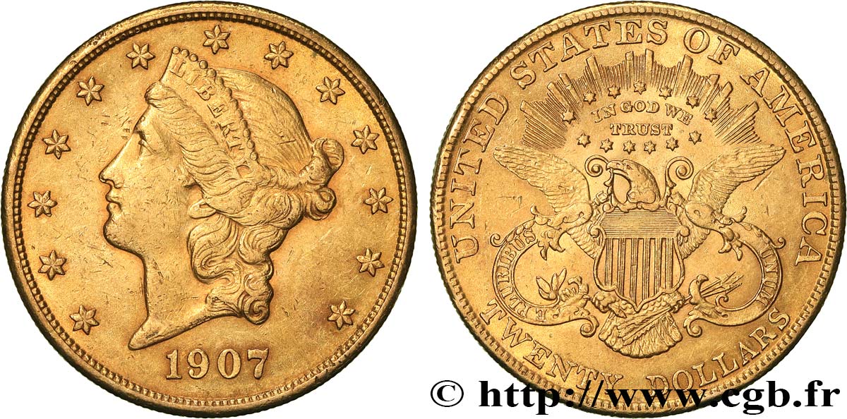 ESTADOS UNIDOS DE AMÉRICA 20 Dollars  Liberty  1907 Philadelphie MBC+ 