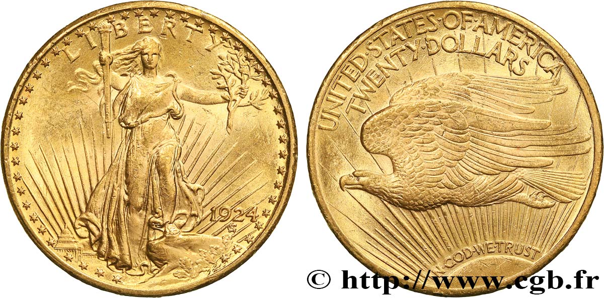 STATI UNITI D AMERICA 20 Dollars  Saint-Gaudens” 1924 Philadelphie SPL 
