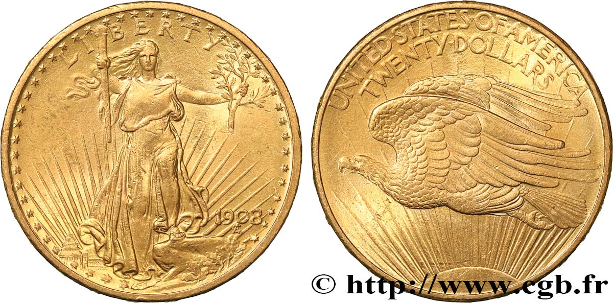 ESTADOS UNIDOS DE AMÉRICA 20 Dollars “Saint-Gaudens” 1908 Philadelphie MBC+/EBC 